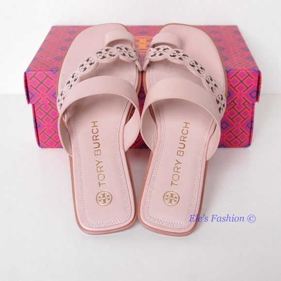 NIB Tory Burch Tiny Miller Toe Ring Leather Sandal Shell Pink US 7 10.5 AUTHENTC - Picture 14 of 16